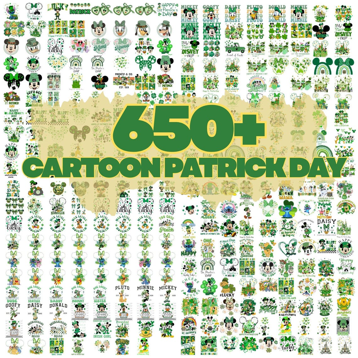 650+ Cartoon St. Patrick’s Day PNG Designs – Custom Family Disney Trip Shirt Graphics Bundle