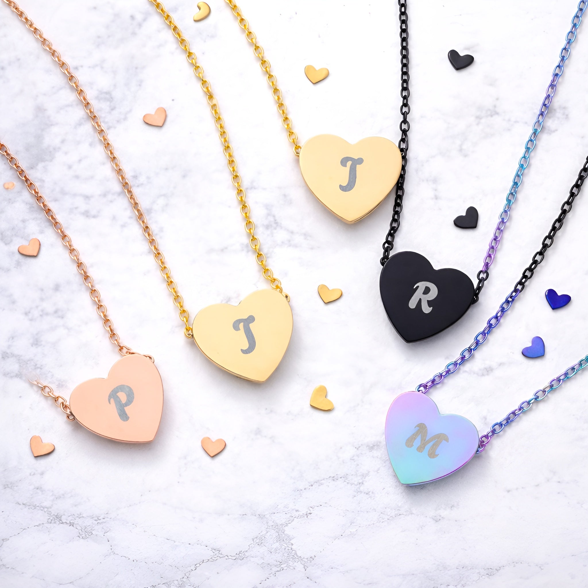 Custom Name Character Heart Necklace – Engraved Stainless Steel Initial Pendant (16x14mm)