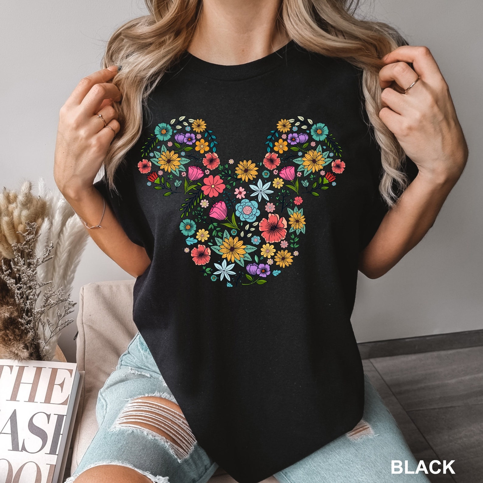Disney Floral Mickey Head Shirt – Cute Floral Disney Family Vacation Tee