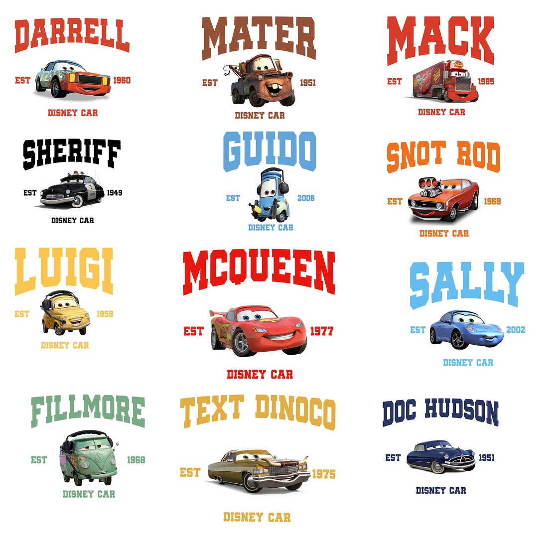 Disney Lightning McQueen Shirt | Cars Character Names T-Shirt for Kids & Adults