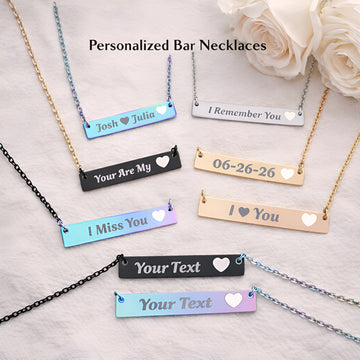 Personalized Cutout Heart Bar Necklace – Custom Engraved 316L Stainless Steel Name Necklace Gift for Her