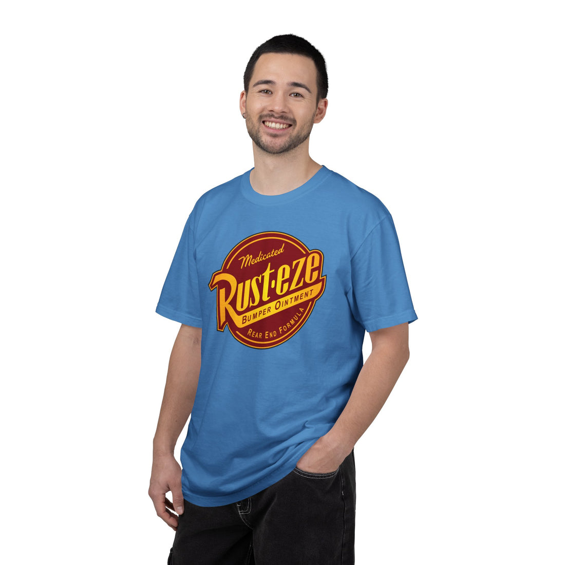 Mens Rusteze T-Shirt in Blue and Red - Disney Cars Adult Apparel